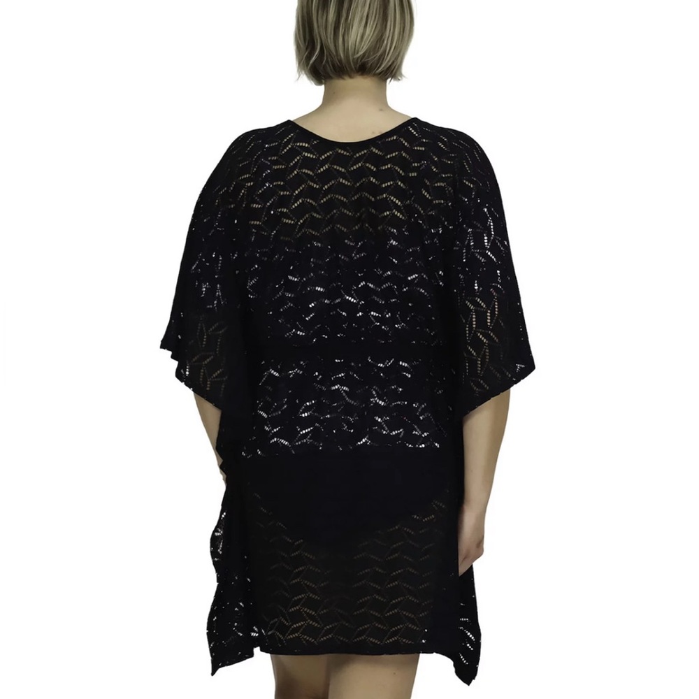 New Plus Size A Shore Fit Crochet Drawstring Swim Cover-Up, Women's Black - Picture 2 of 4